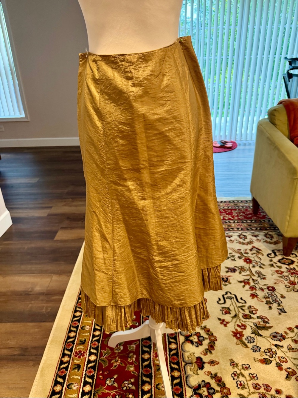 Gold Fringe Hem A-Line Skirt